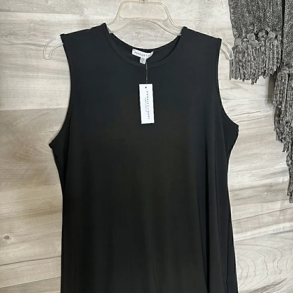 Annalee + Hope Womens Black Sleeveless Shift Stretch Midi Dress Size Large - Picture 2 of 8